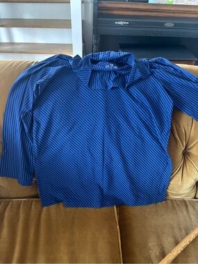 Women’s Blue Diagonal Stripe Blouse with Collar